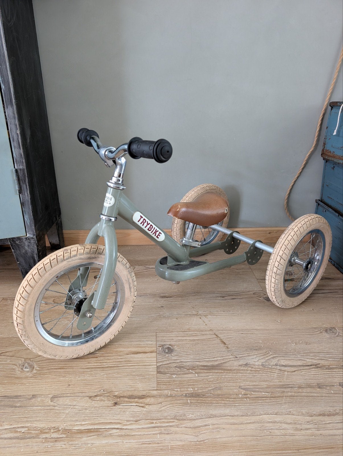 Trybike steel vintage mat groen 2-in-1 loopfiets, Ophalen of Verzenden, Gebruikt, Loopfiets