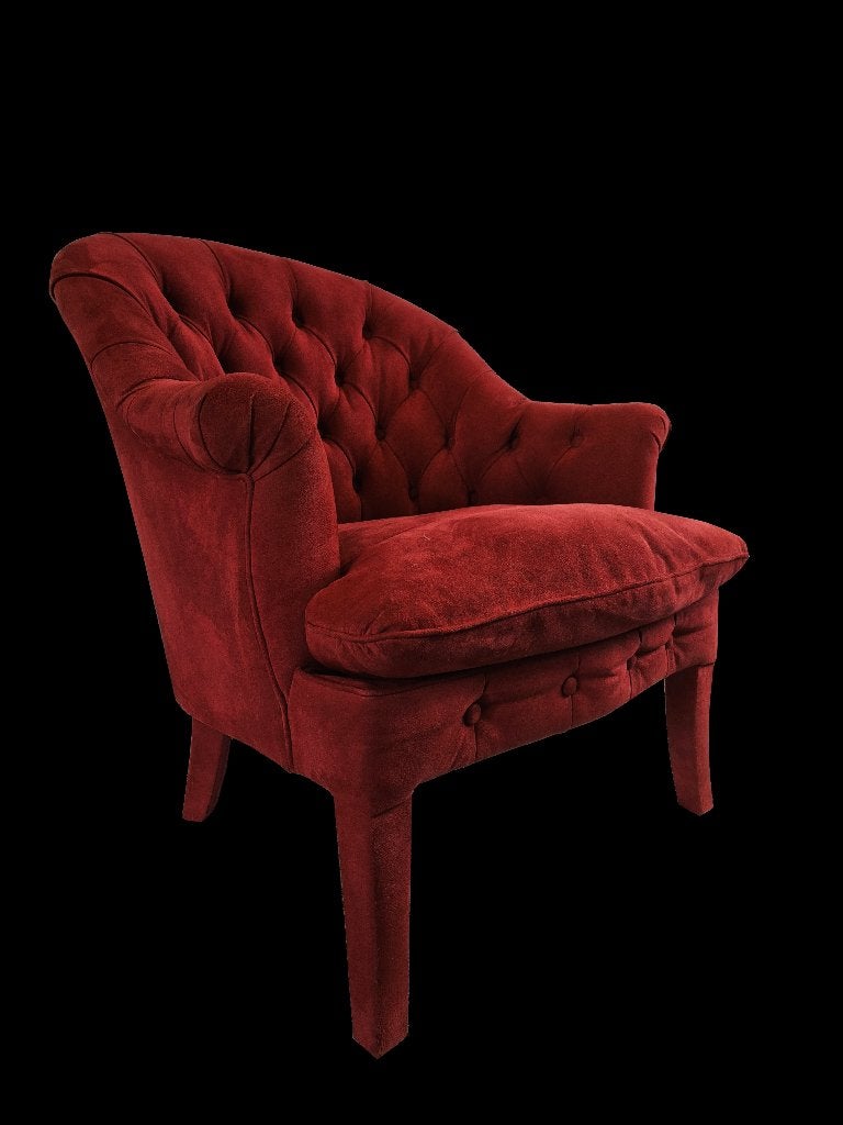 Prachtig klassieke gedelux design Chesterfield club fauteuil, Ophalen, Gebruikt, 75 tot 100 cm, Stof