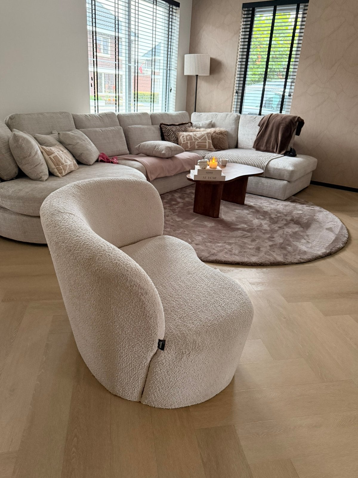Woood fauteuil creme - japandi, Ophalen, Gebruikt, 75 tot 100 cm, Stof