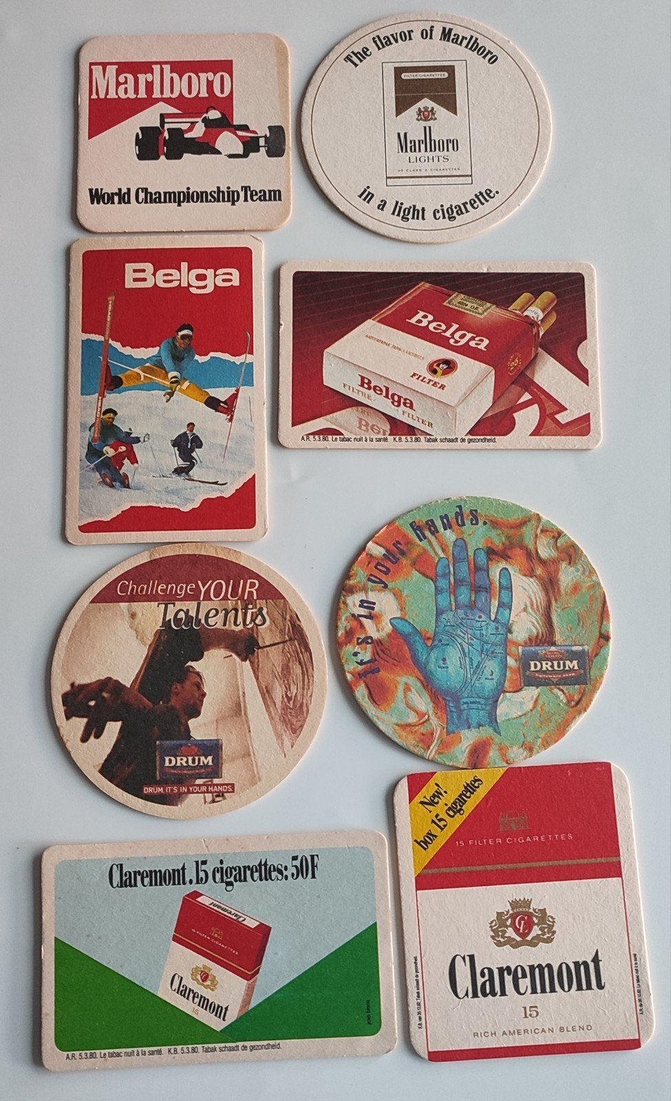 Marlboro, Drum, Belga, Claremont bierviltjes tabak, Ophalen of Verzenden, Gebruikt