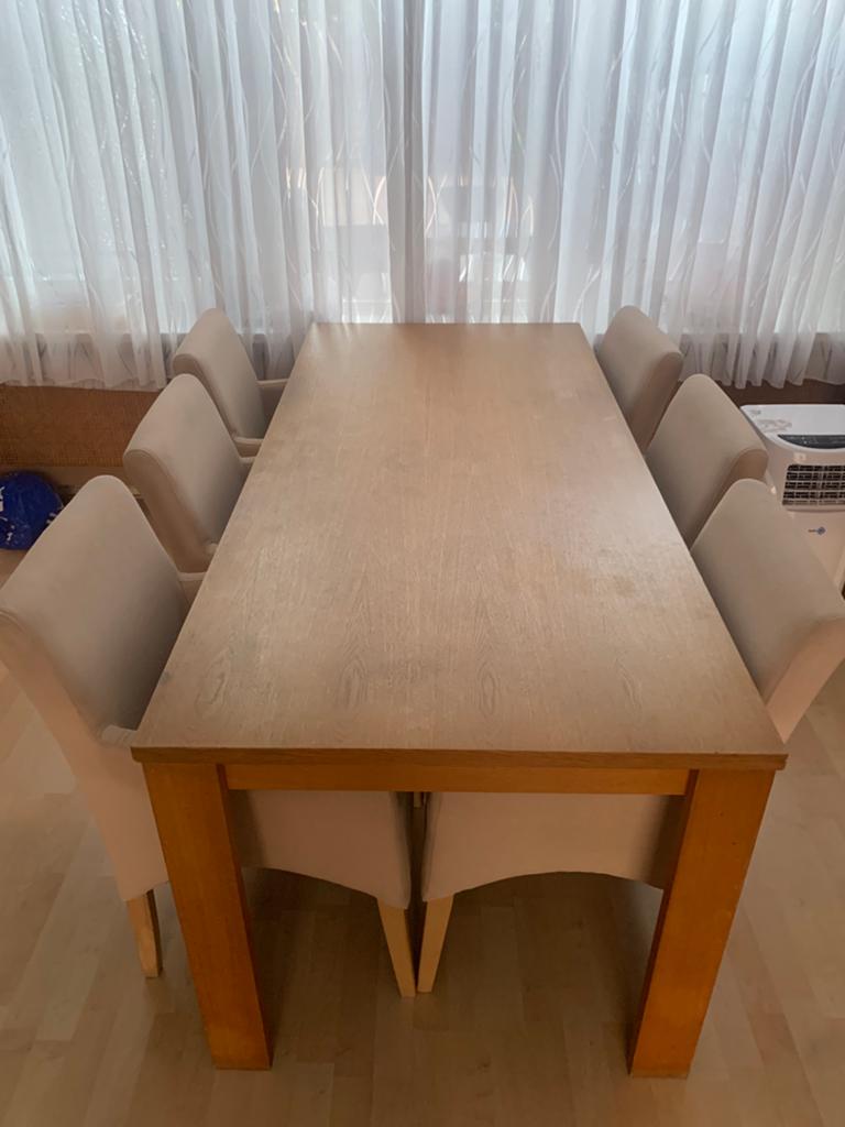 Eettafel + 6 stoelen, Ophalen, Gebruikt, Eikenhout, 50 tot 100 cm