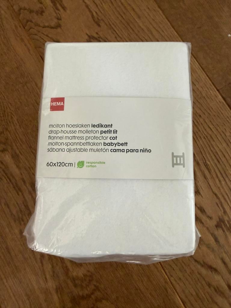 Nieuw: Molton hoeslaken ledikant Hema, Ophalen, Jongetje of Meisje, Nieuw, Wit