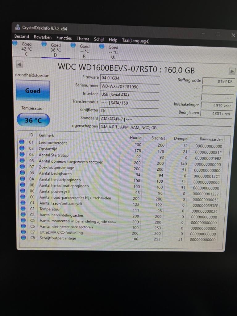 WD Scorpio Blue WD1600BEVS, 160GB aangeboden, Computers en Software, Harde schijven, Ophalen of Verzenden, Desktop