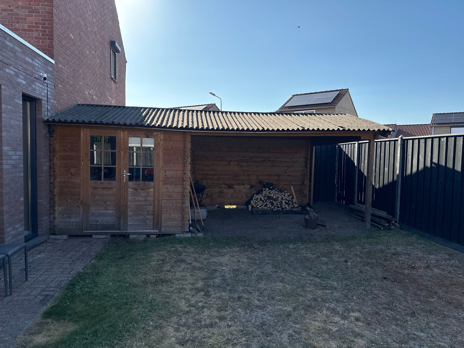 Houten tuinhuis met overkapping, Tuin en Terras, Ophalen, Tuinhuis, 2 ramen, 500 cm of meer