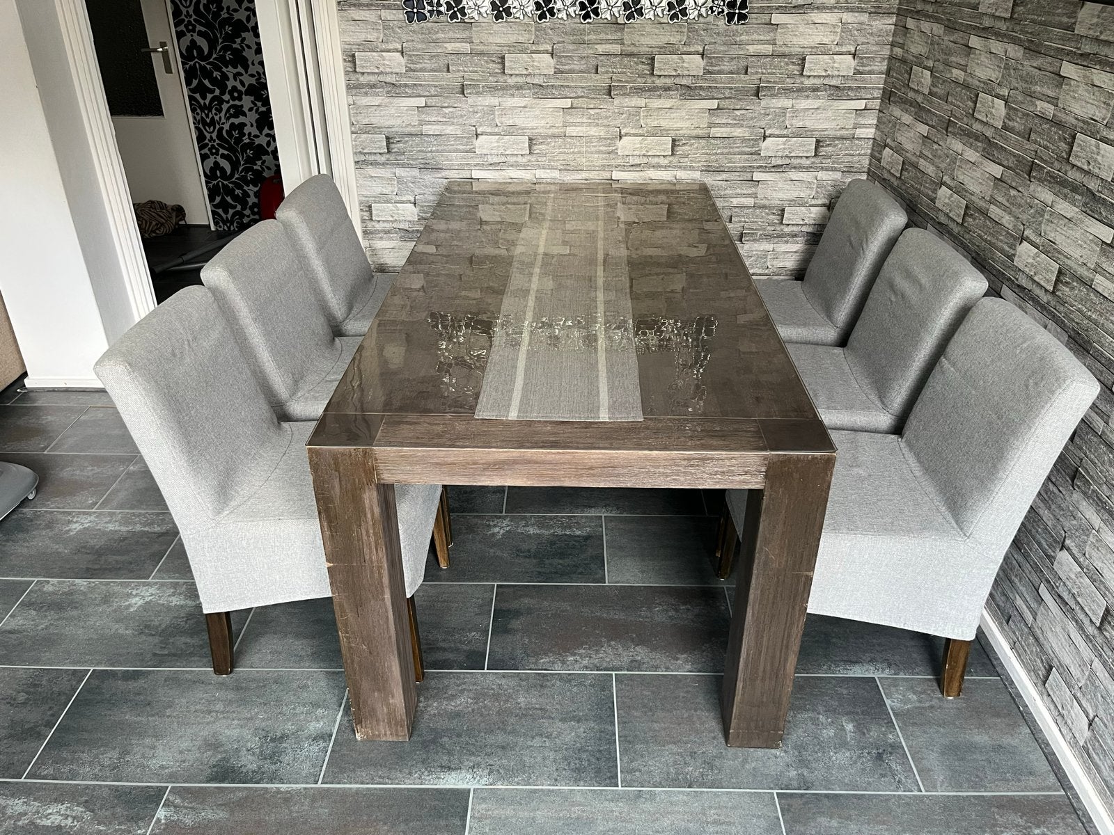 eettafel met 6 stoelen, Ophalen, 50 tot 100 cm, Zo goed als nieuw, Vijf personen of meer