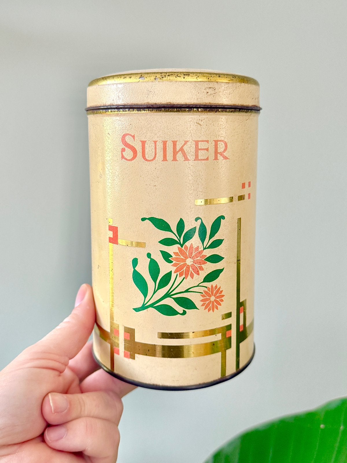 Vintage bloemen suiker blik voorraadbus voorraadblik, Ophalen of Verzenden, Gebruikt, Overige