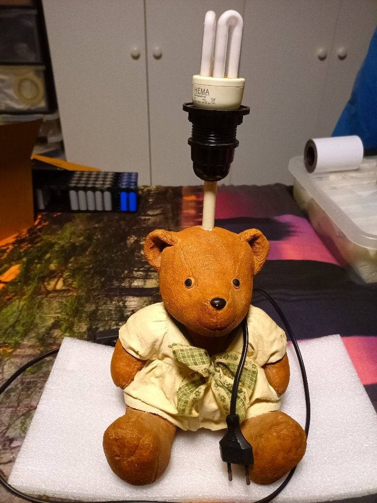 Schattige Vintage Beertje Tafellamp (Aardewerk/Gips) met E27, Gebruikt, Vintage, Meerkleurig, E27 (groot)