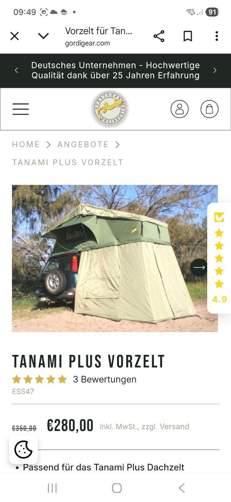Gordigear daktent, Ophalen, Zo goed als nieuw, Tot en met 2