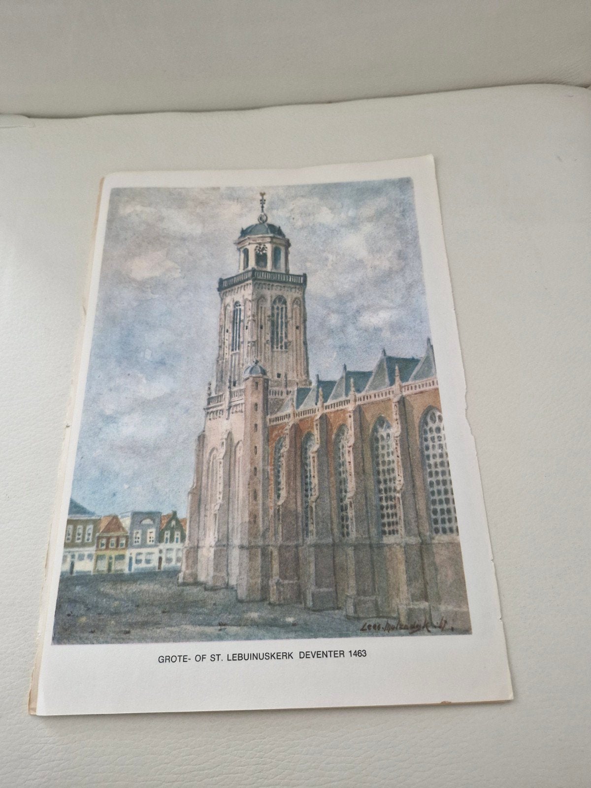 Oude Prent Grote of St. Lebuïnuskerk Deventer 1463, Gebruikt, Ophalen of Verzenden, Gebouw, Voor 1940