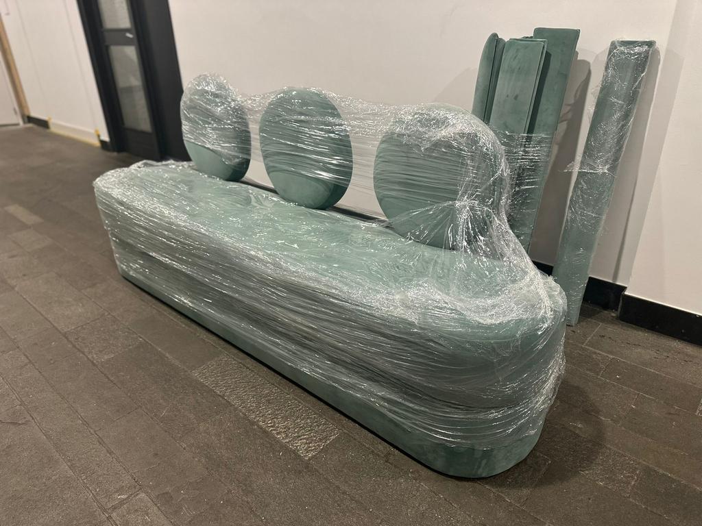 Bankje turquoise met bijbehorende wandpanelen, Huis en Inrichting, Ophalen, Minder dan 75 cm, 200 tot 250 cm, Driepersoons