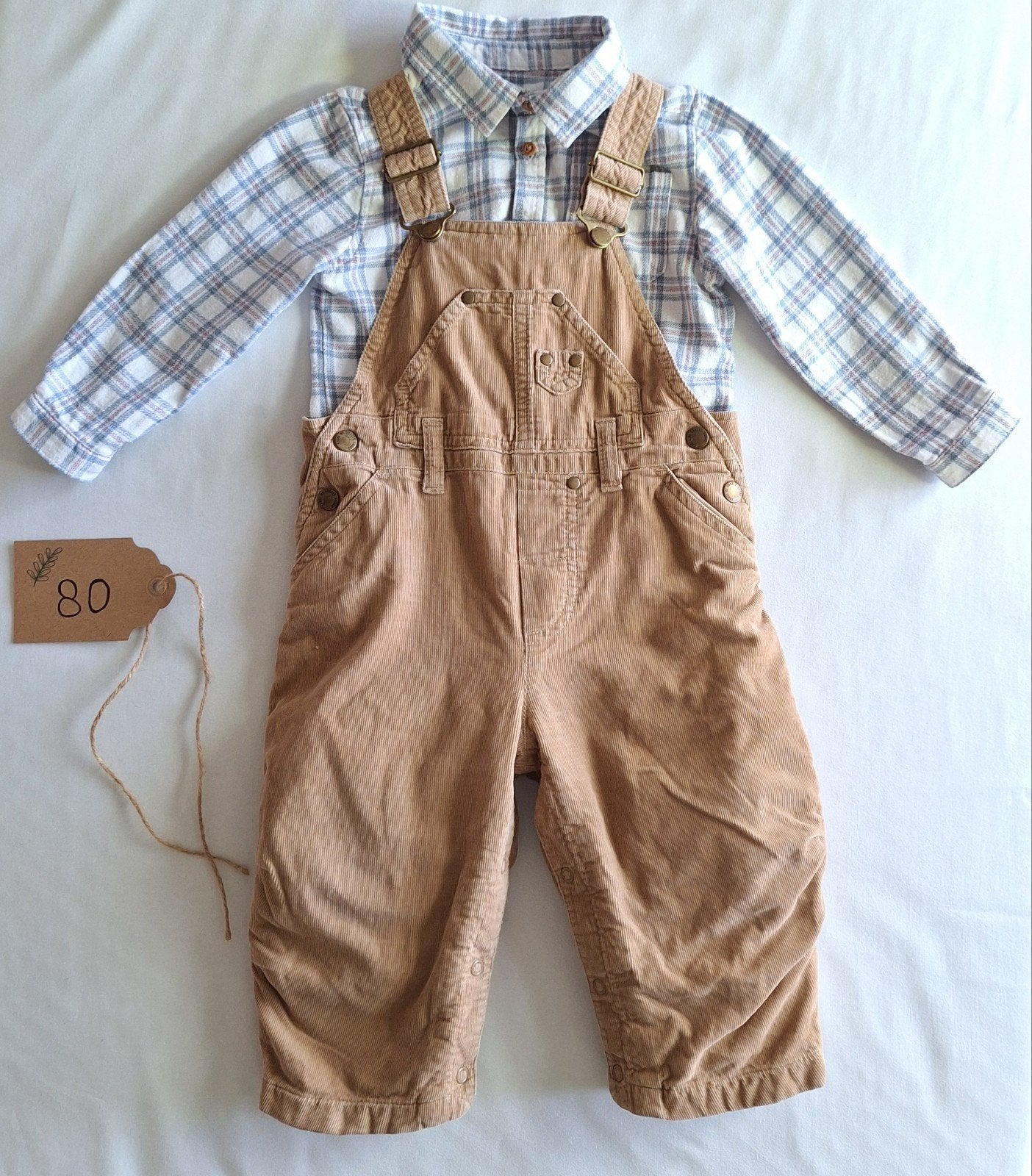 Winterset: corduroy tuinbroek & ruitjesoverhemd, maat 80, H&M L.O.G.G., Ophalen of Verzenden, Zo goed als nieuw, Setje