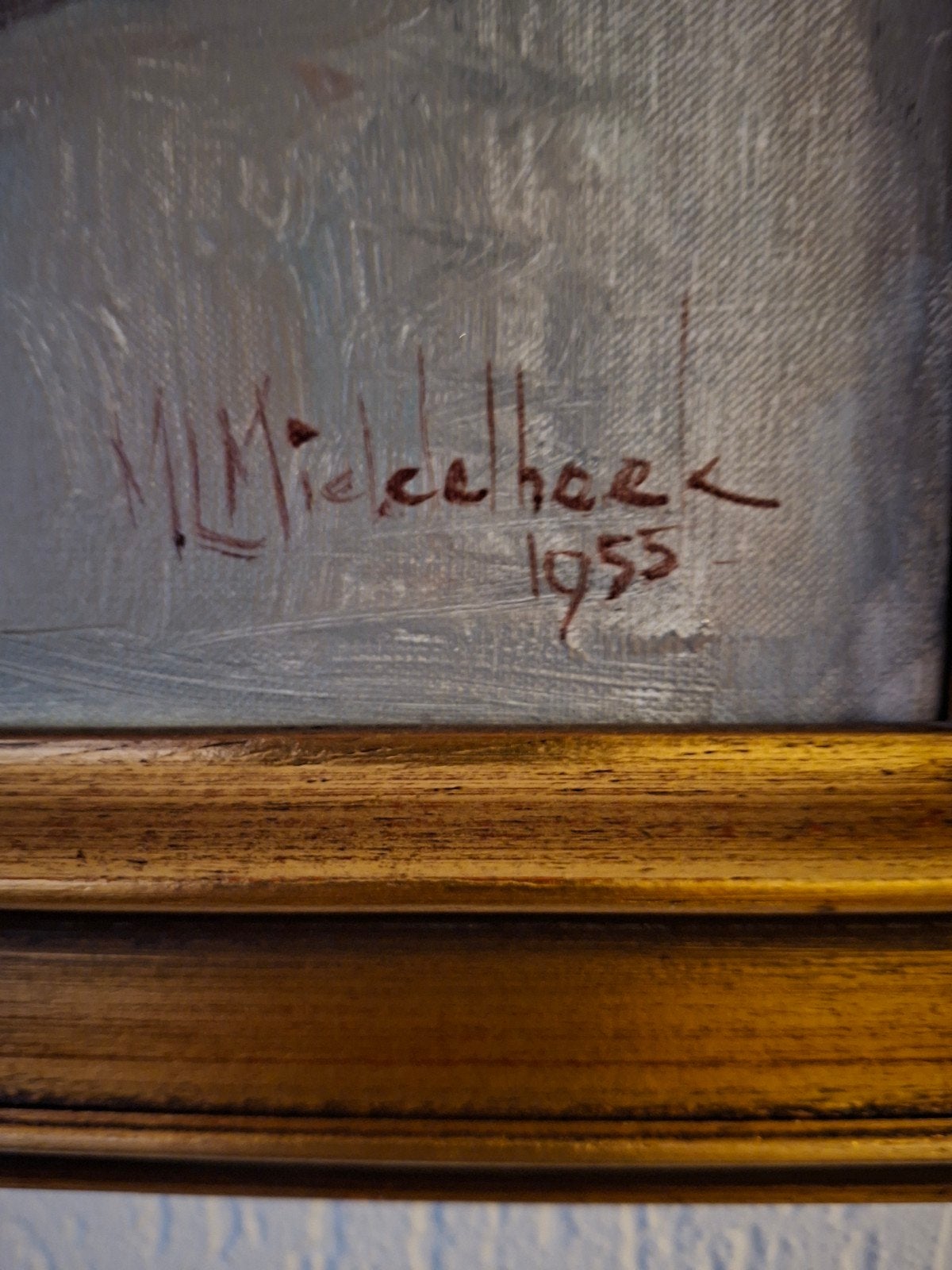 Gesigneerd Schilderij door M.L. Middelhoek 1955, Antiek en Kunst, Ophalen, Doek, Gedateerd, Olieverf