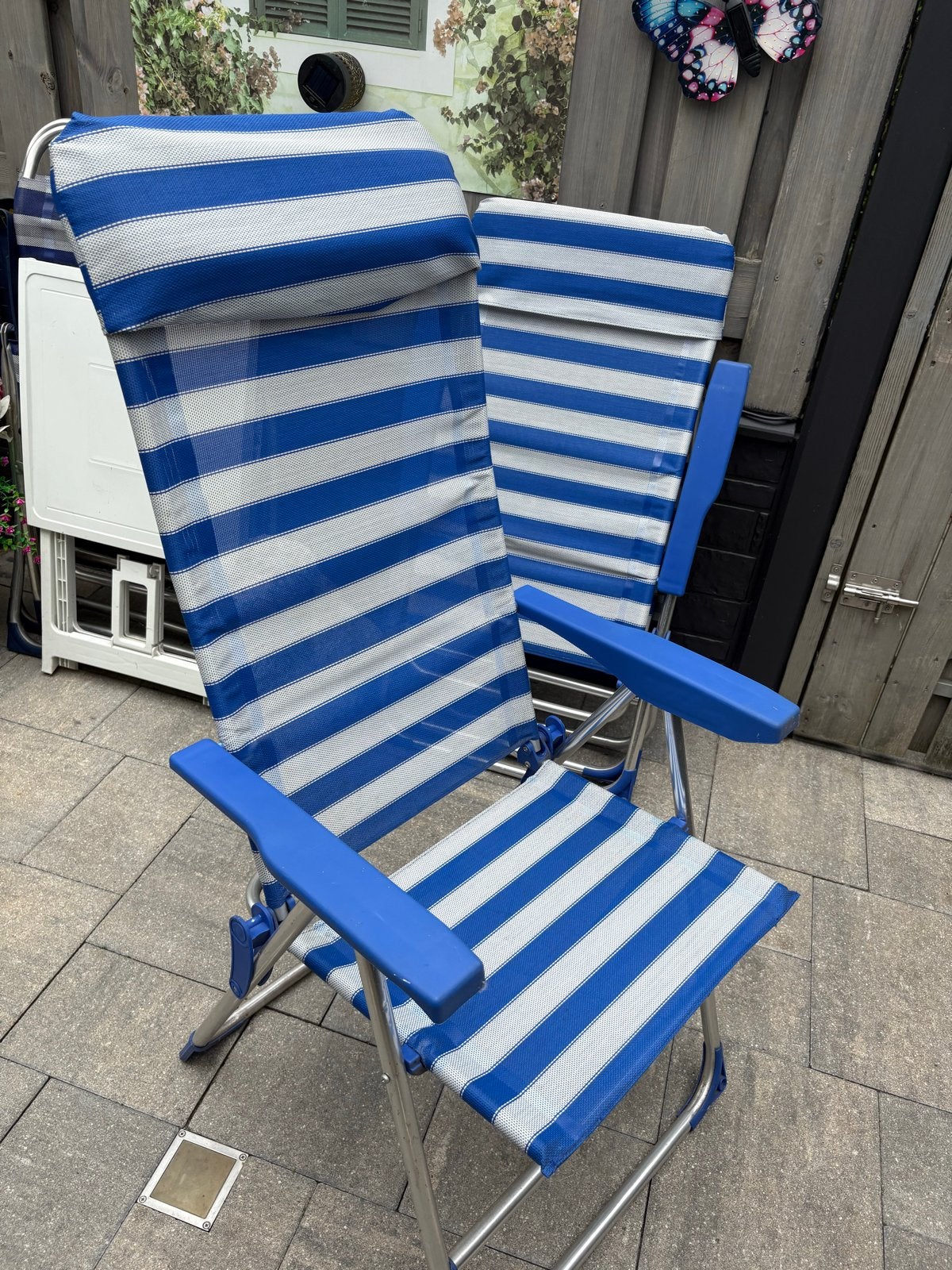 4 tuinstoelen met inklapbare tafel, Ophalen, Gebruikt, Metaal, Inklapbaar
