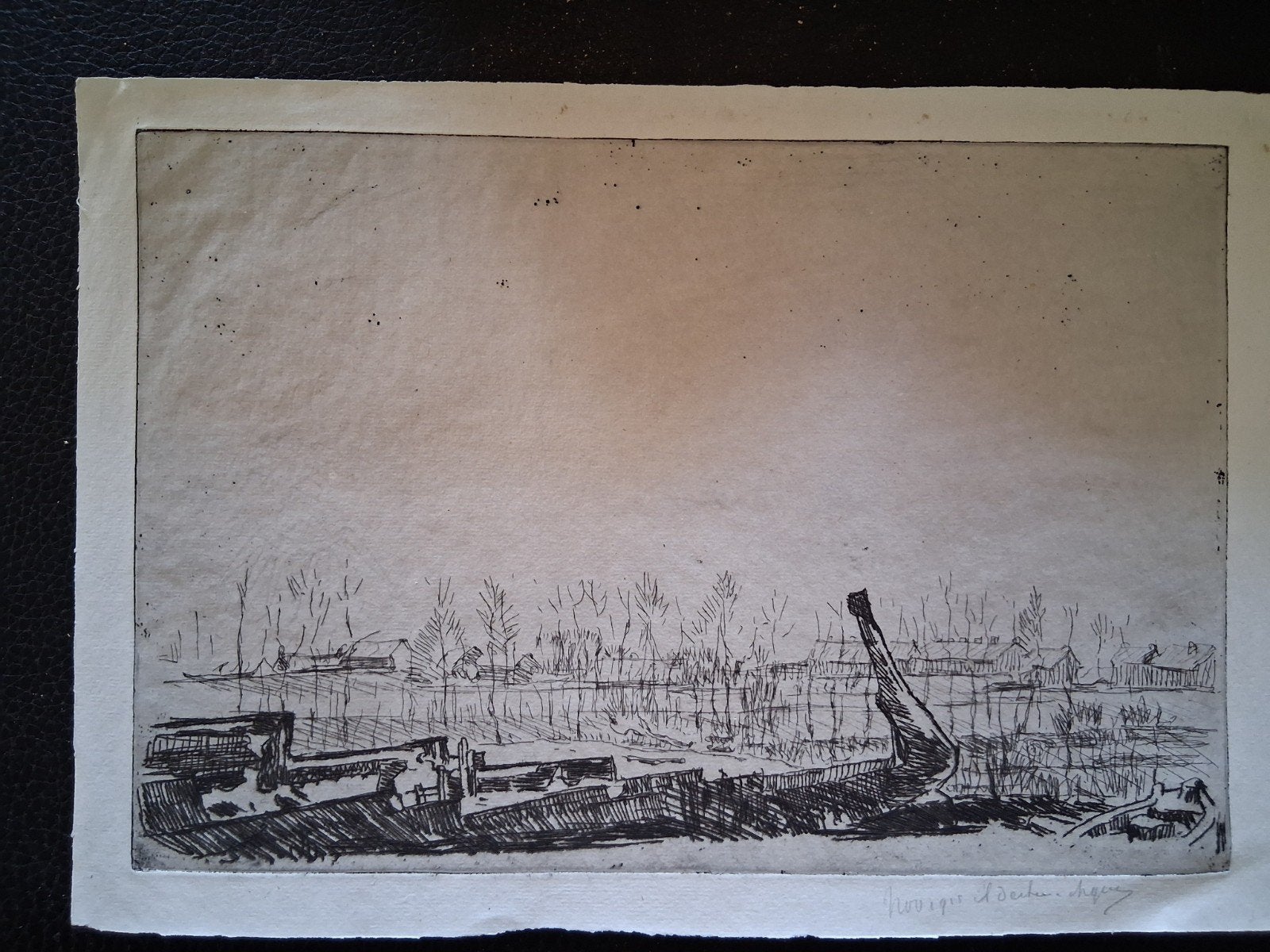 Ets van Derksen van Angeren - Landschap met sloperij, Ets, Ophalen of Verzenden, Gesigneerd, Landschap