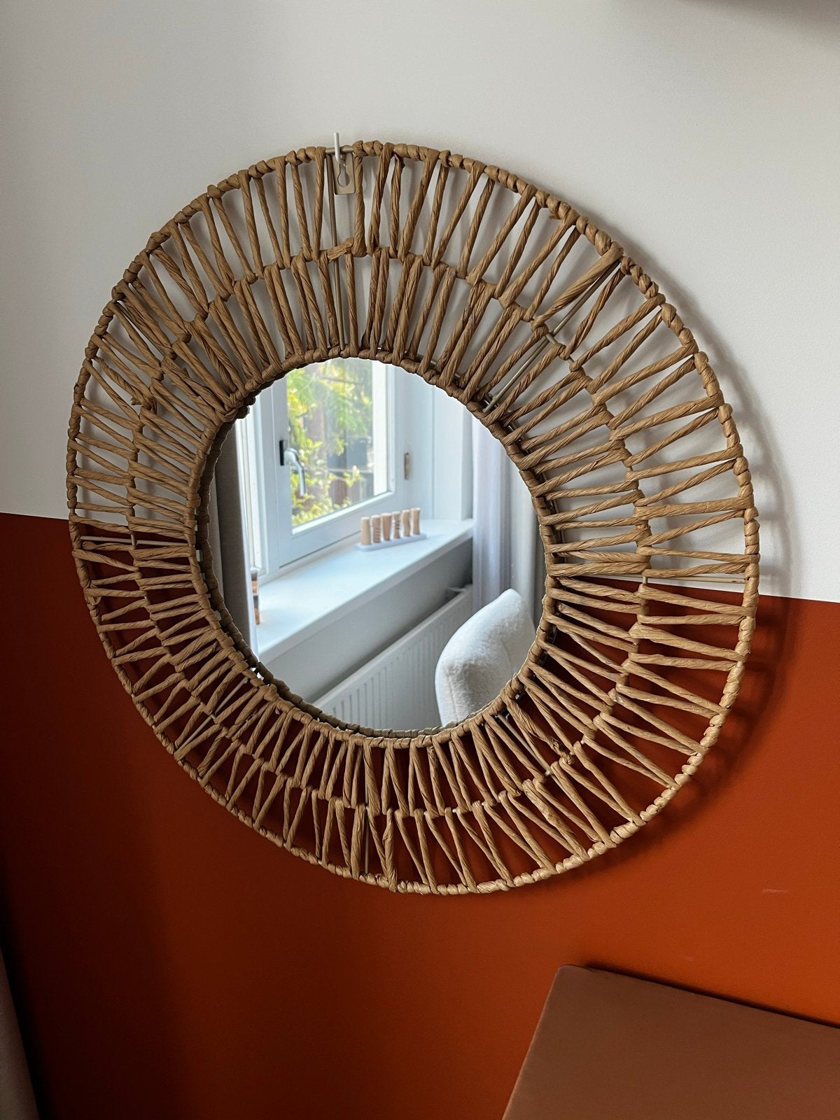 Rotan spiegel rond - Boheemse stijl, Kinderen en Baby's, Ophalen of Verzenden, Zo goed als nieuw