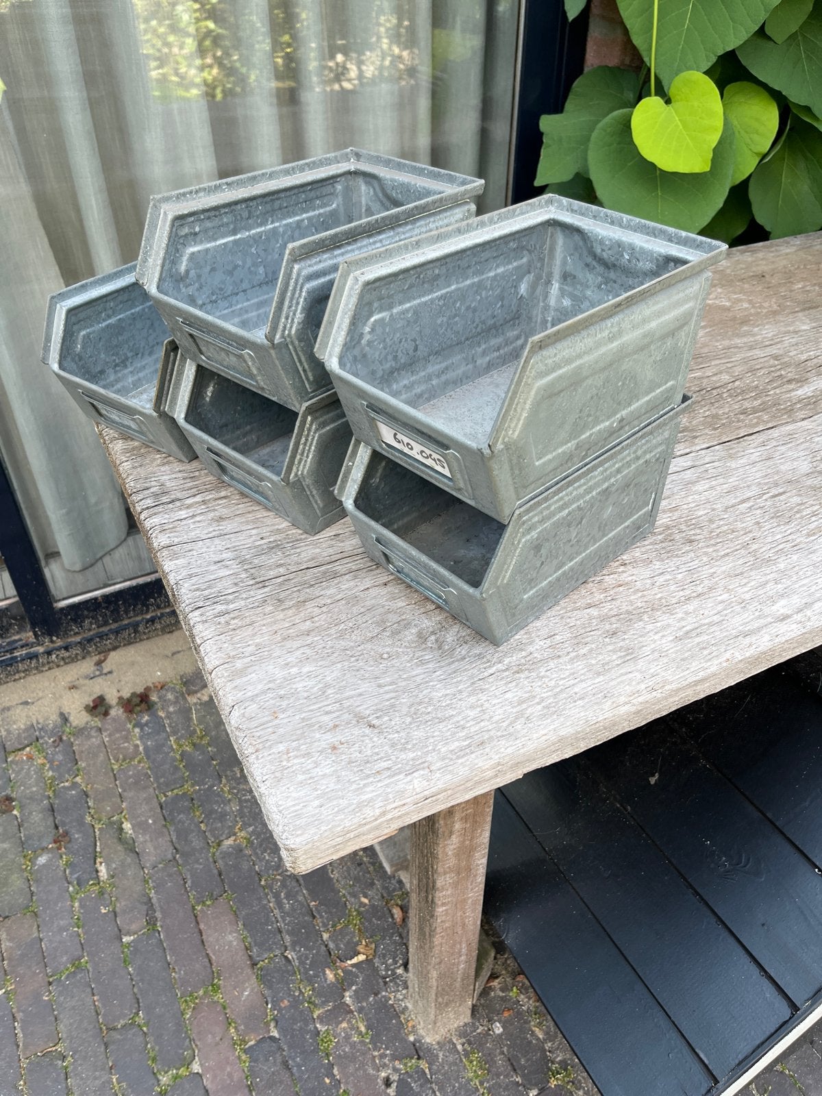 5 Vintage Metalen Stapelbare Magazijnbakken - Set van 6, Ophalen