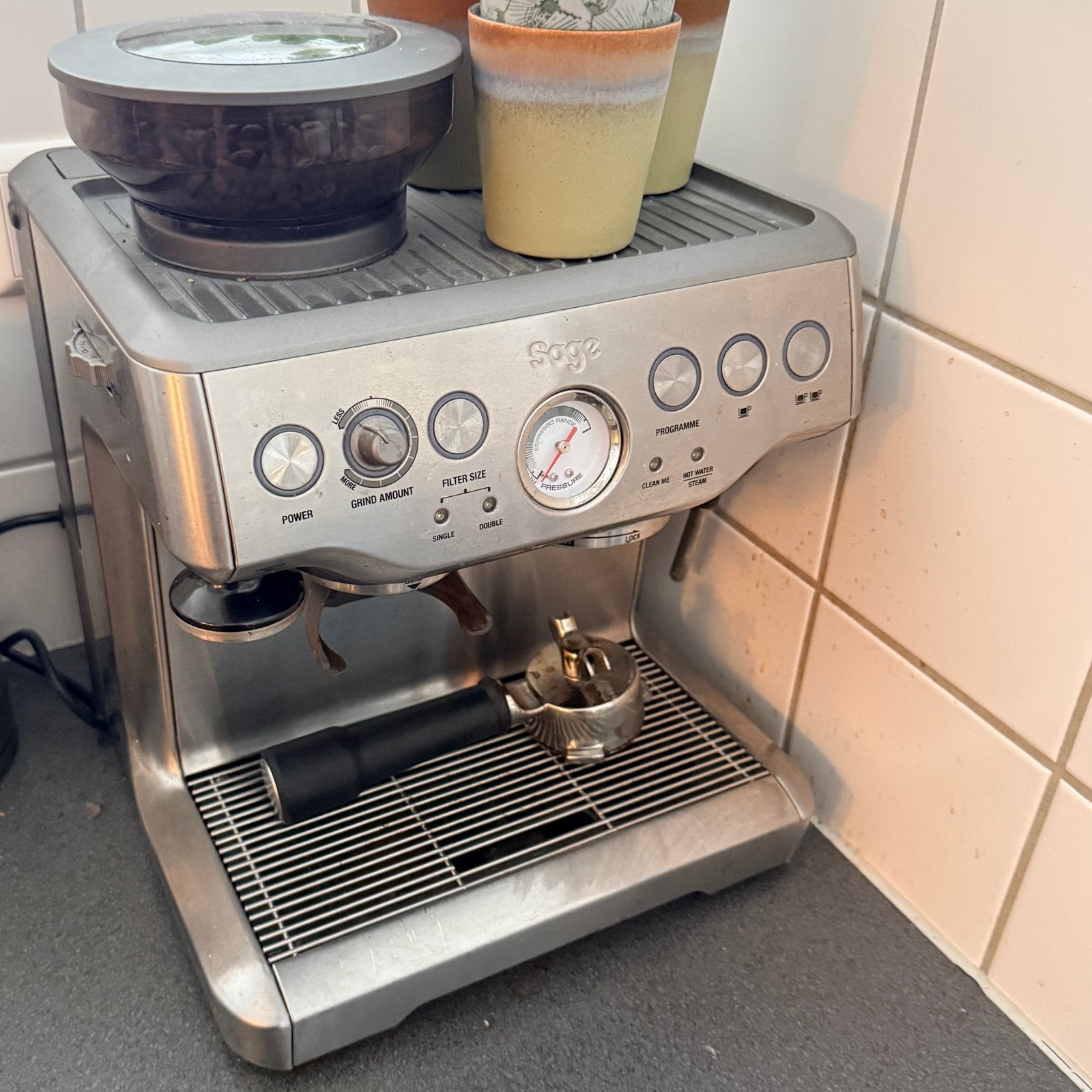 sage barista express incl alle toebehoren, Witgoed en Apparatuur, Koffiezetapparaten, Ophalen, Gebruikt, Espresso apparaat, Koffiebonen
