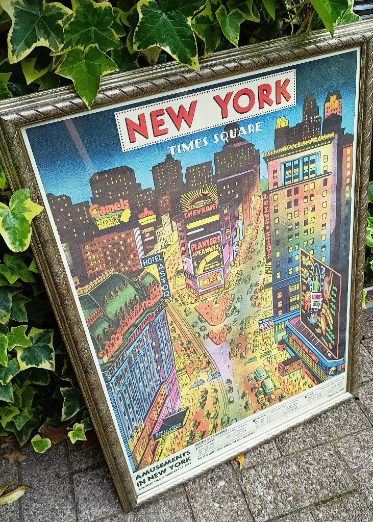 Vintage New York Times Square Poster-Ingelijst 75,5x55,5 cm, Ophalen, Gebruikt, Foto of Poster, 75 cm of meer