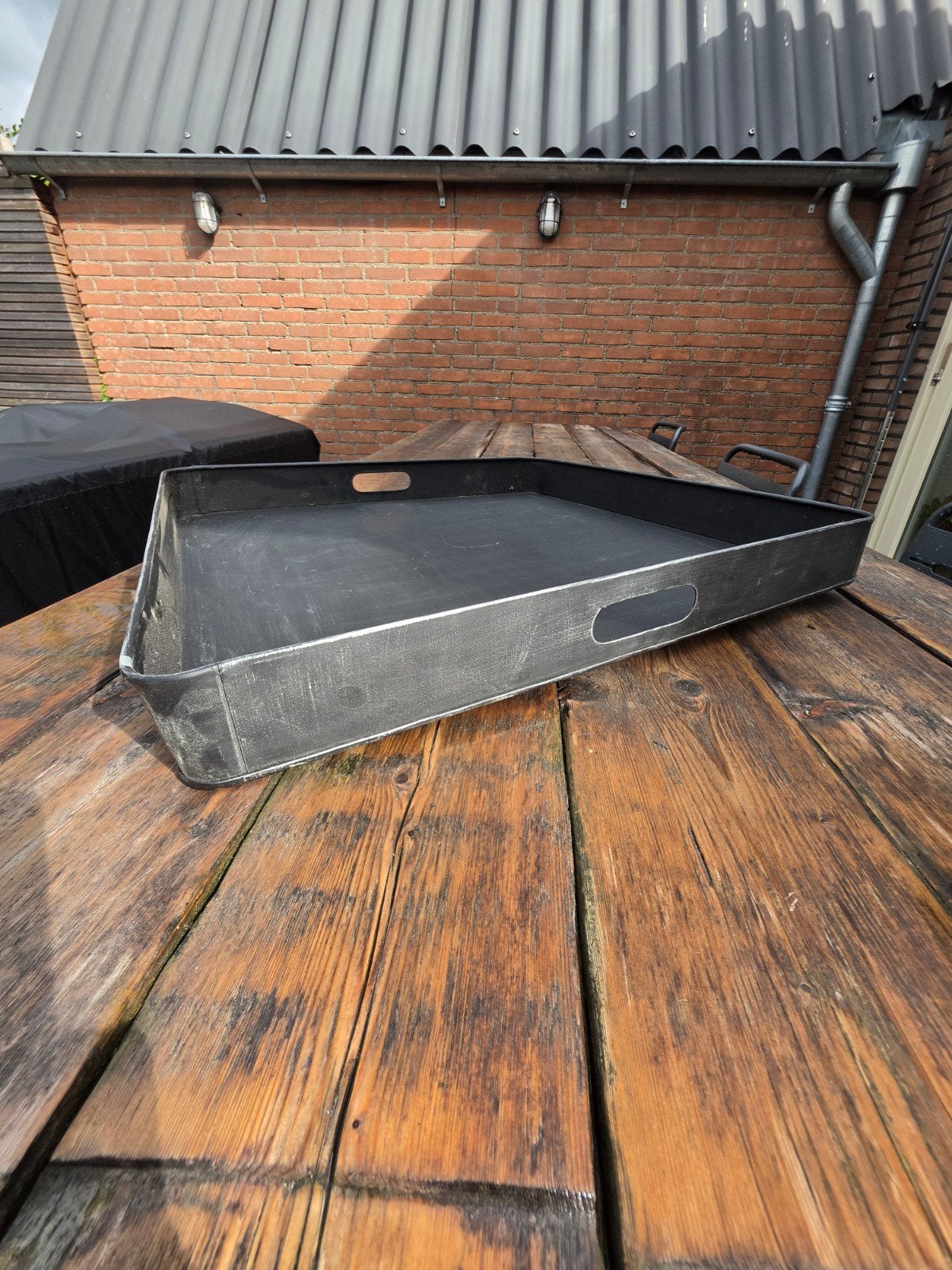 Zwarte metalen dienblad | 60x60 cm, Ophalen, Gebruikt, Vierkant, Dienblad