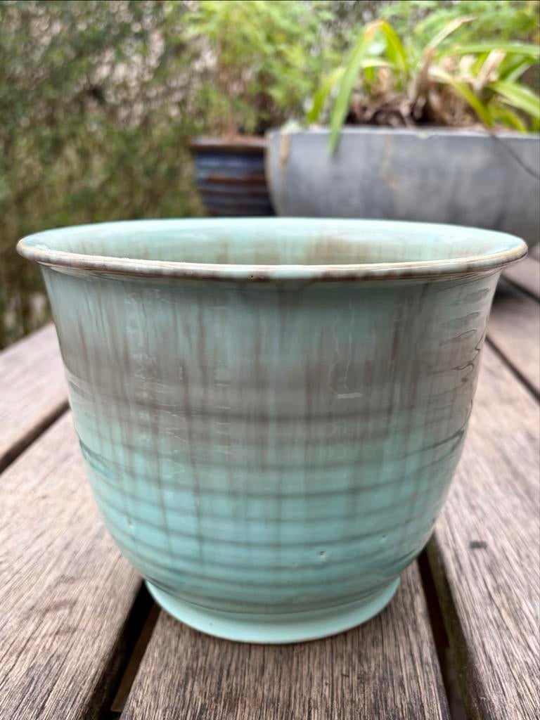 Mooie art deco bloempot turquoise, Ophalen, Overige materialen, Minder dan 30 cm, Minder dan 60 cm