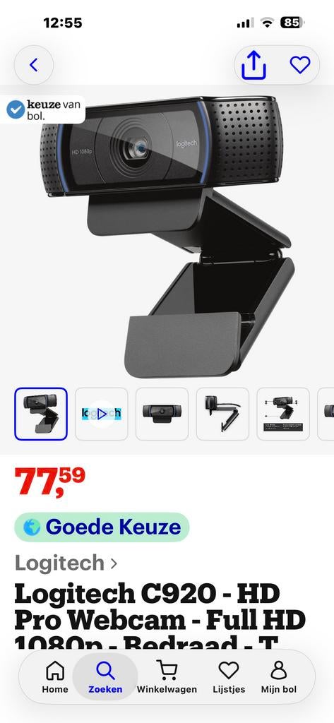 Logitech C920 HD Pro Webcam - Full HD 1080p, Computers en Software, Webcams, Ophalen of Verzenden, Zo goed als nieuw, Windows