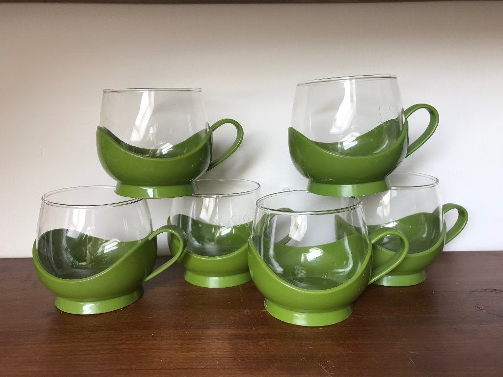 Melitta set van 6 glazen kopjes tasjes groene houder, Ophalen of Verzenden, Huis en Inrichting