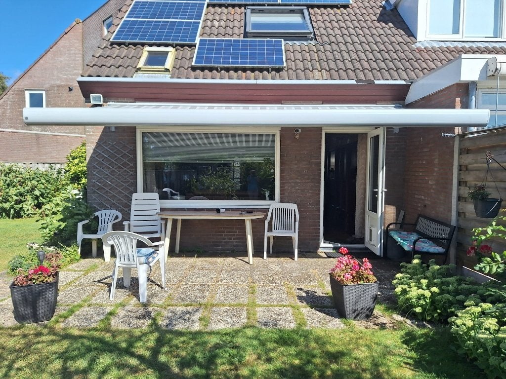 Knikarm elektrisch zonnemscherm (PBS / Somfy) 5m x 2,5, Ophalen, 450 cm of meer, Elektrisch, Zo goed als nieuw