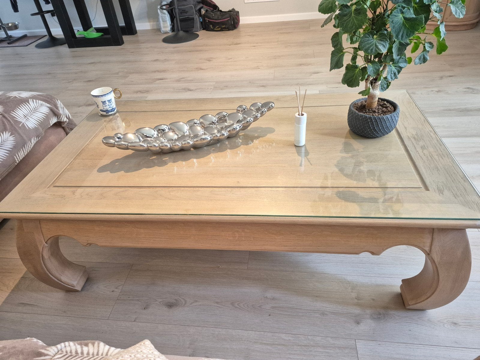 Eikenhouten salontafel en Eettafel met glazen blad, Ophalen, Gebruikt, Eikenhout, Klassiek