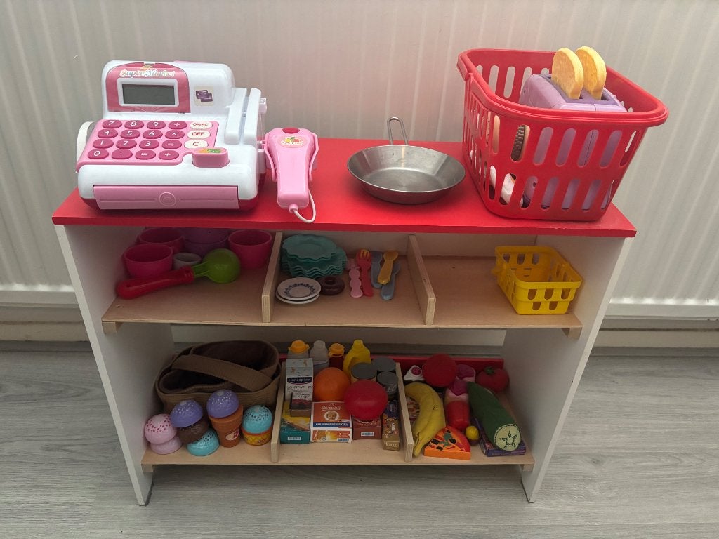 Speelgoedkraam hout met accessoires, Ophalen, Gebruikt, Hout, Speelkeuken-accessoire