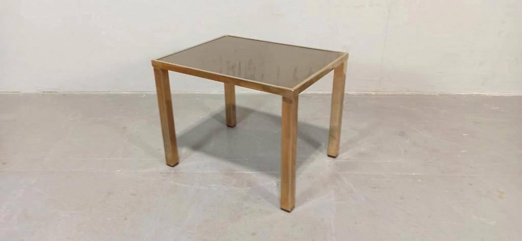 Vintage gerookte glazen bijzettafel, Belgo Chrom Dewulf, Ophalen, Tweedehands, Tweedehands, Tweedehands