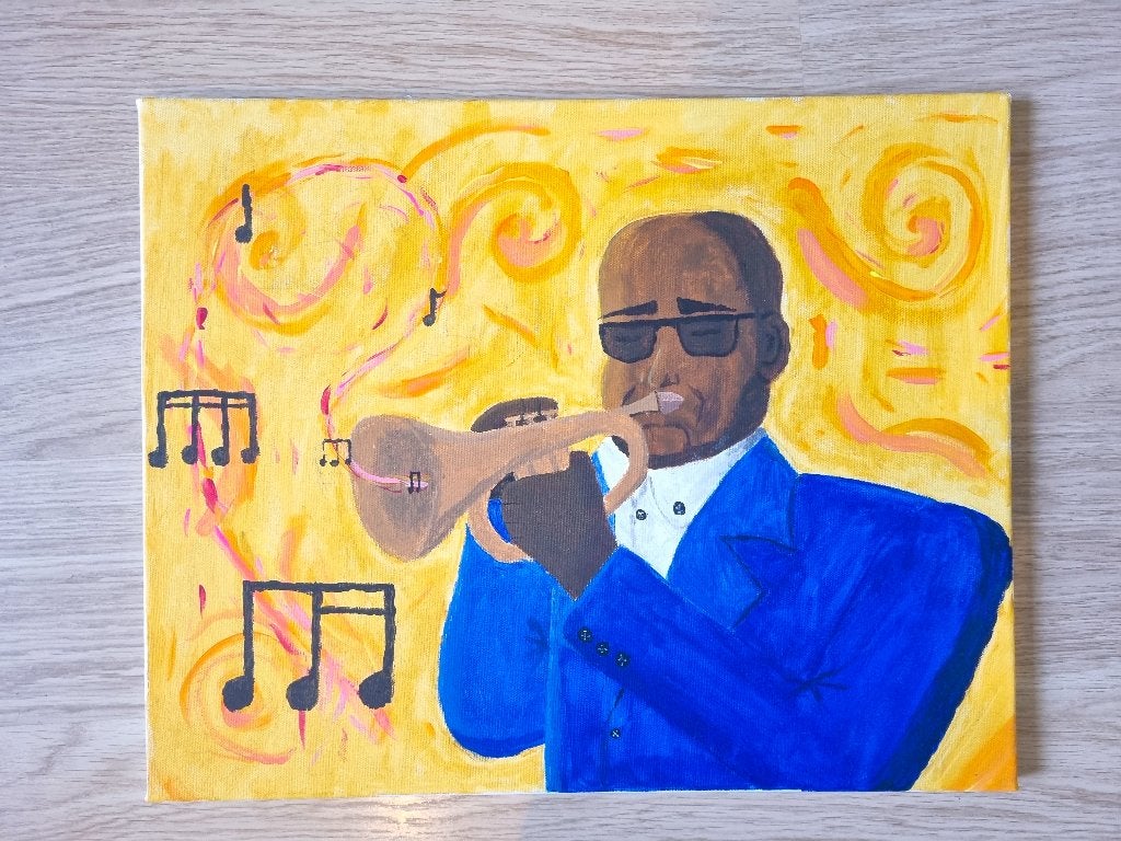 ZELFGEMAAKT!!! Schilderij van Trompetspeler, Antiek en Kunst, Kunst | Schilderijen | Klassiek, Ophalen, Acrylverf, Overige stijlen
