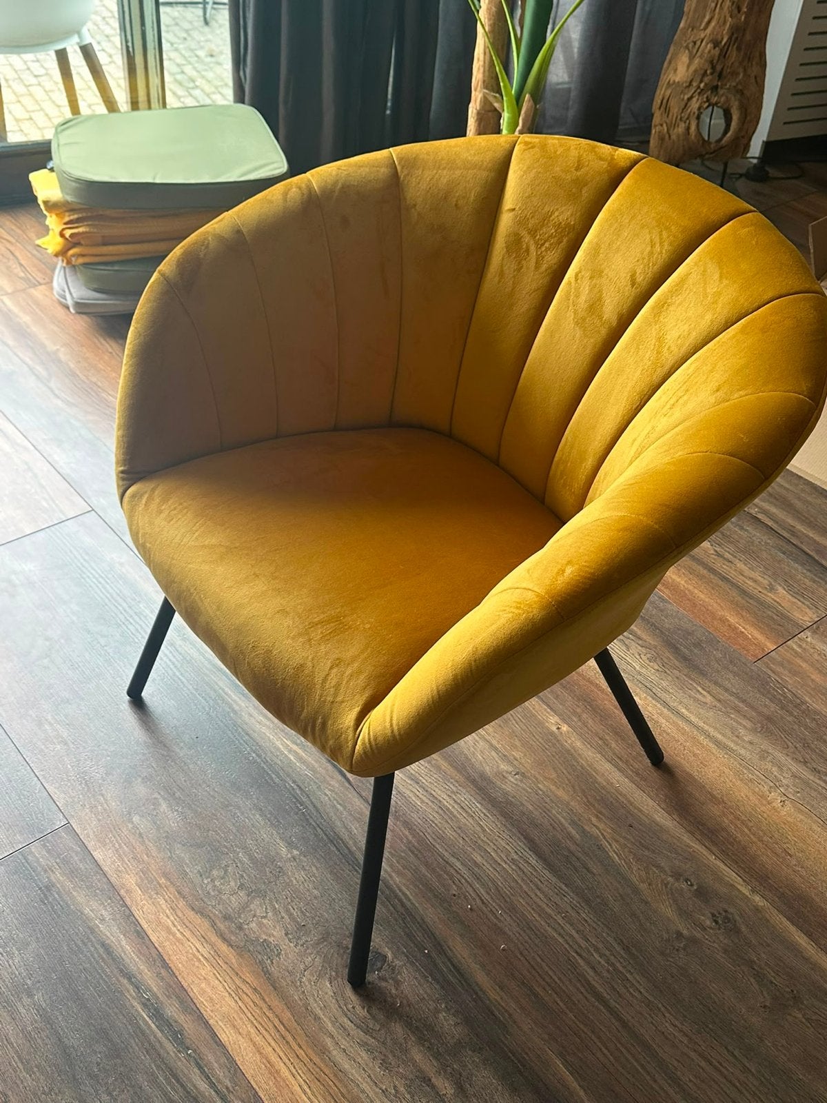 Okergele fauteuil, Ophalen, Gebruikt, Stof, 75 tot 100 cm