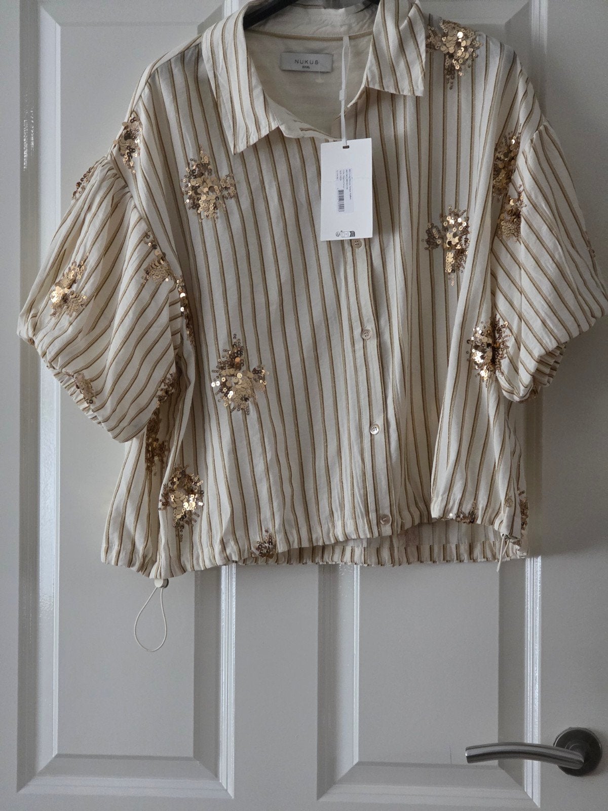 Nieuwe NUKUS Blouse Lola met pailletten - Maat XXXL, Kleding | Dames, Blouses en Tunieken, Wit, Maat 46/48 (XL) of groter, Nieuw