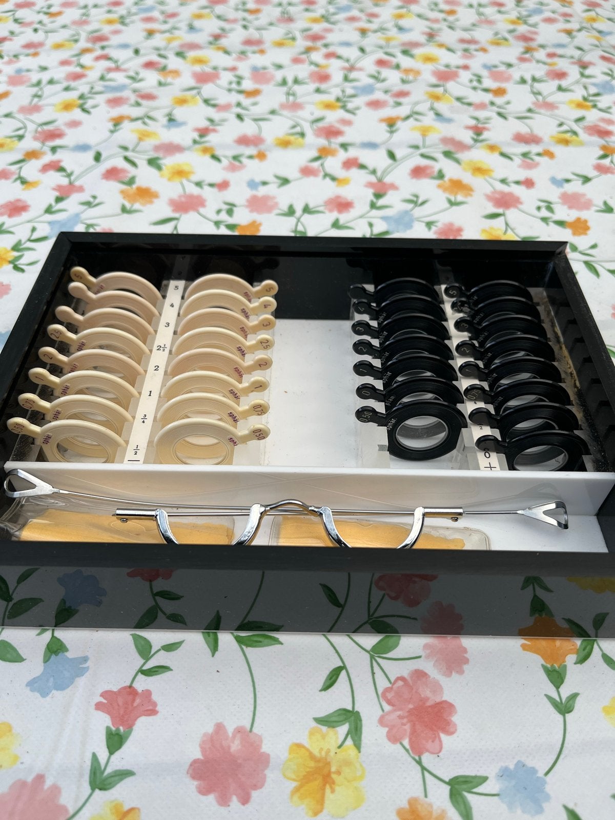 Vintage Opticien Pasbril met Diverse Lenzen, Gebruikt, Zwart, Bril, Ophalen