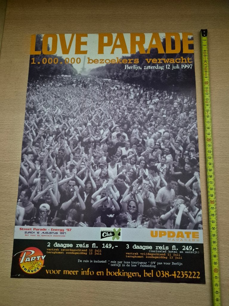 Love Parade & Mystery Land 1997 Party Travel Posters, Rechthoekig Liggend, Ophalen of Verzenden, Zo goed als nieuw, A1 t/m A3