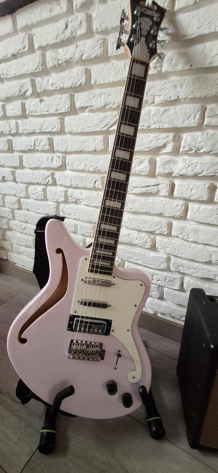 D'angelico Premier Bedford SH Tremolo Shell Pink, Ophalen, Zo goed als nieuw, Solid body, Overige merken