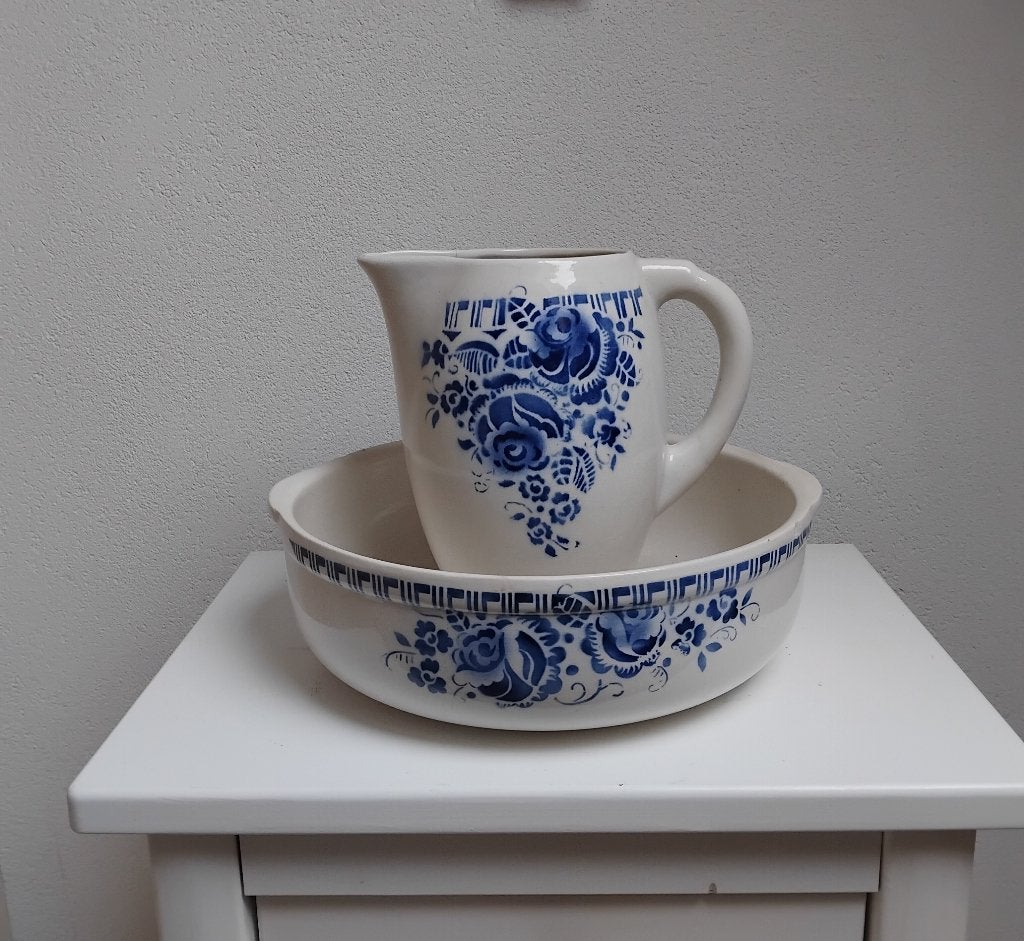lampetstel, fraai diepblauw bloemmotief, Antiek en Kunst, Antiek | Keramiek en Aardewerk, Ophalen of Verzenden