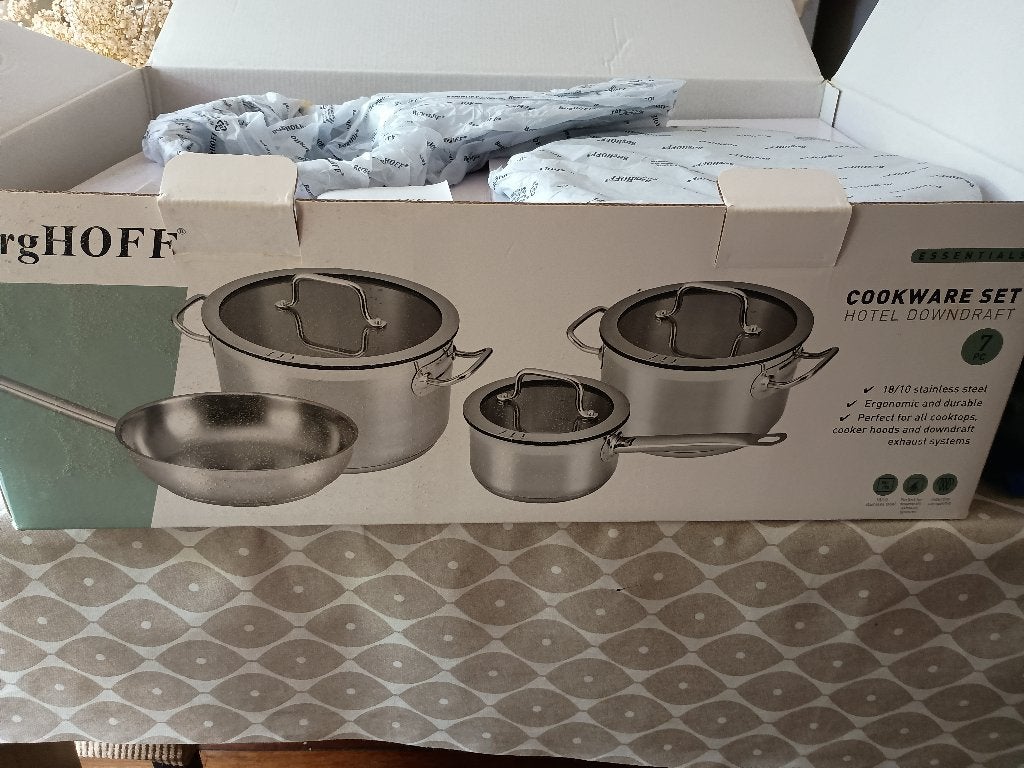 Fraaie Berghoff 7 delige pannenset (nieuw), Ophalen, Nieuw, Pannenset, Rvs
