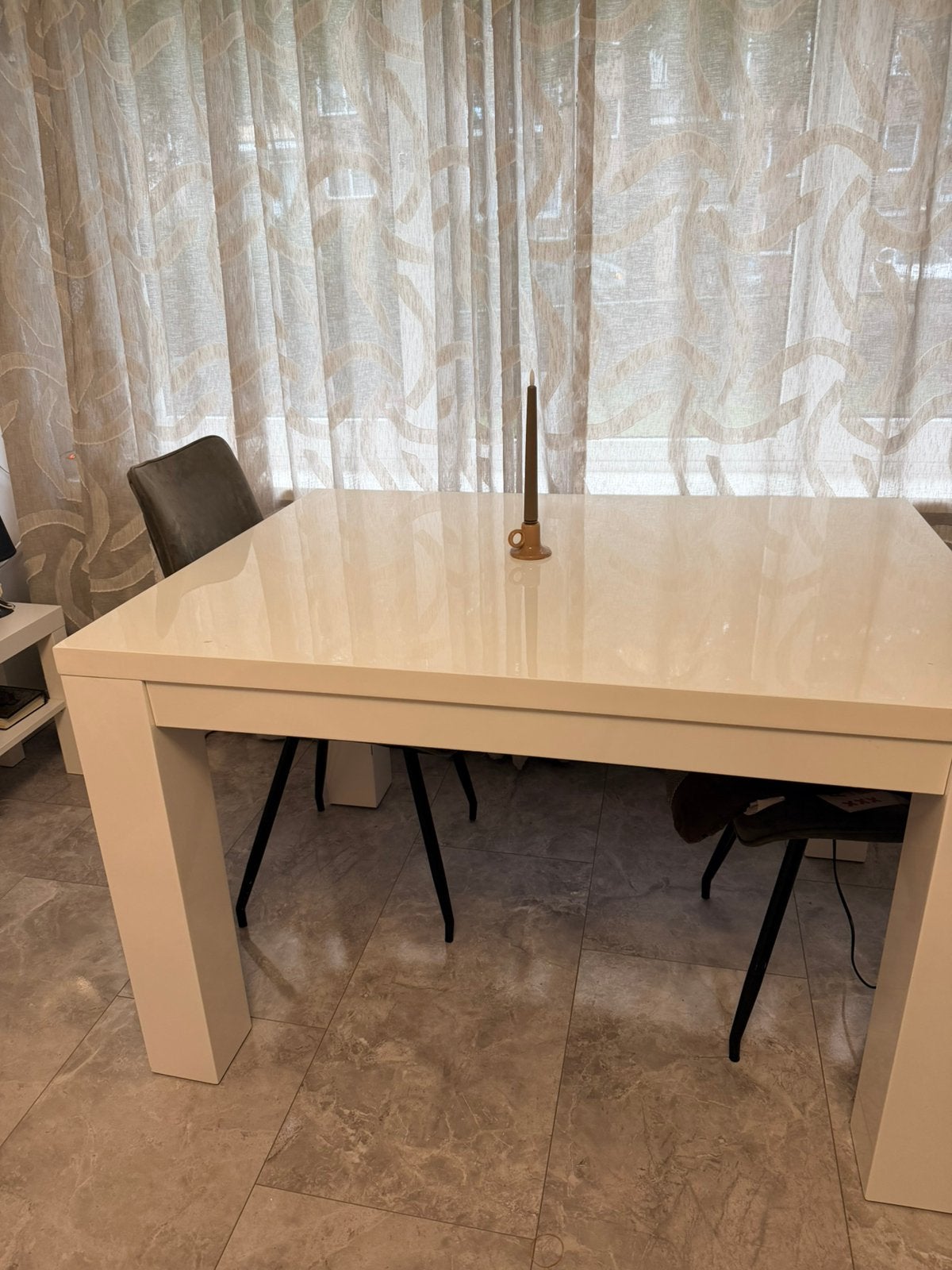 Glans eet tafel wit, Ophalen, 100 tot 150 cm, Eikenhout, 50 tot 100 cm