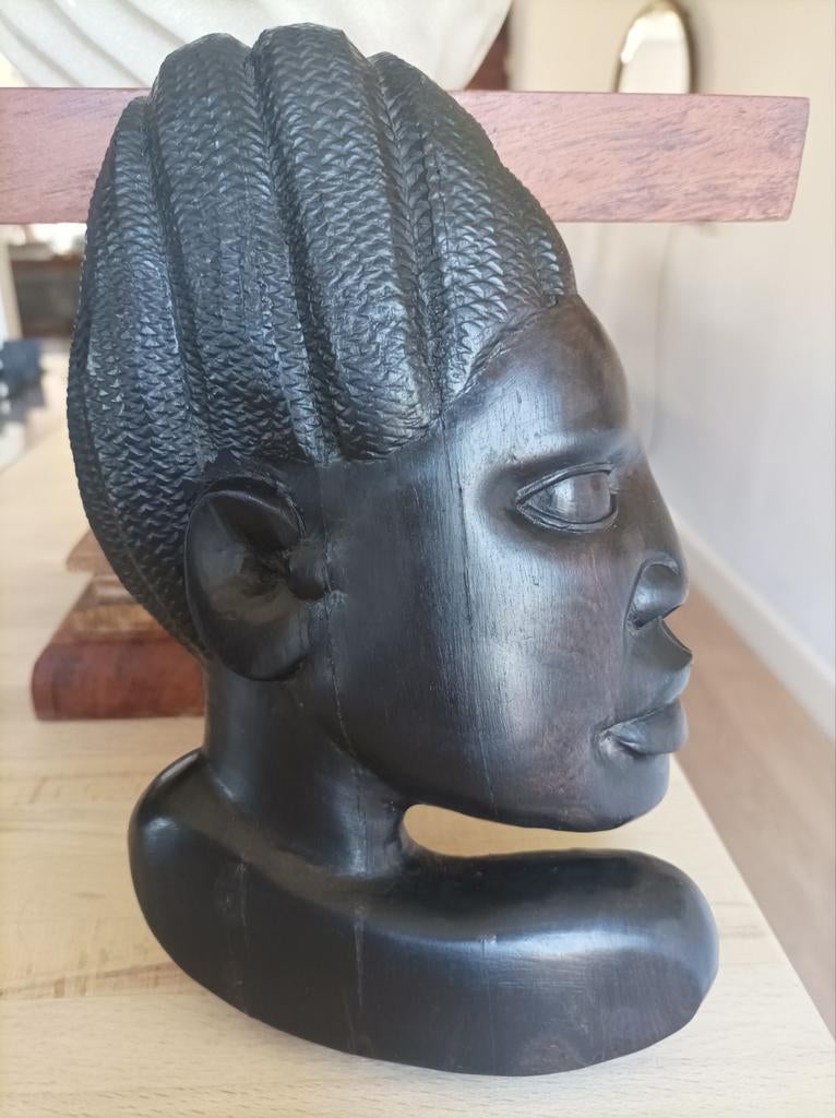 Vintage Afrikaans Ebbenhout Wandhoutsnijwerk - Tribal Kunst, Antiek en Kunst, Ophalen of Verzenden