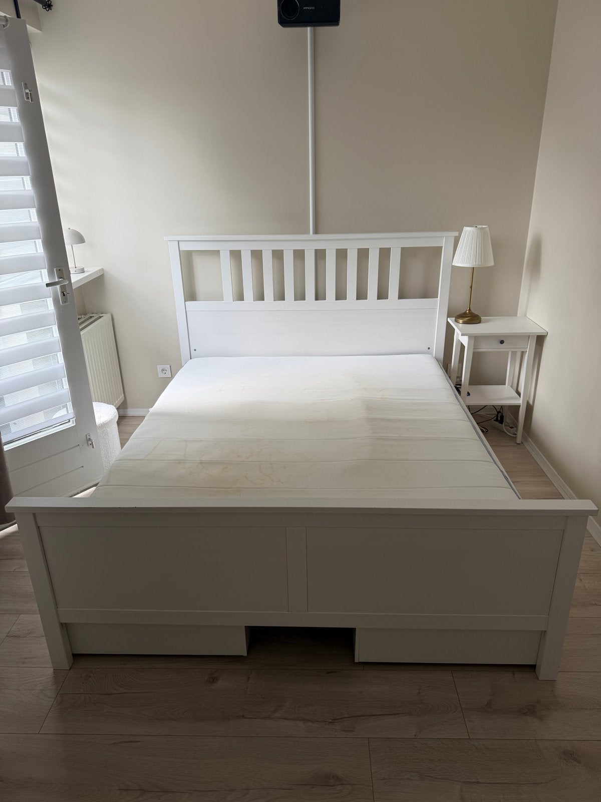 IKEA bed 160x200 met matras en 4 lades, Ophalen, Gebruikt, Wit, Tweepersoons