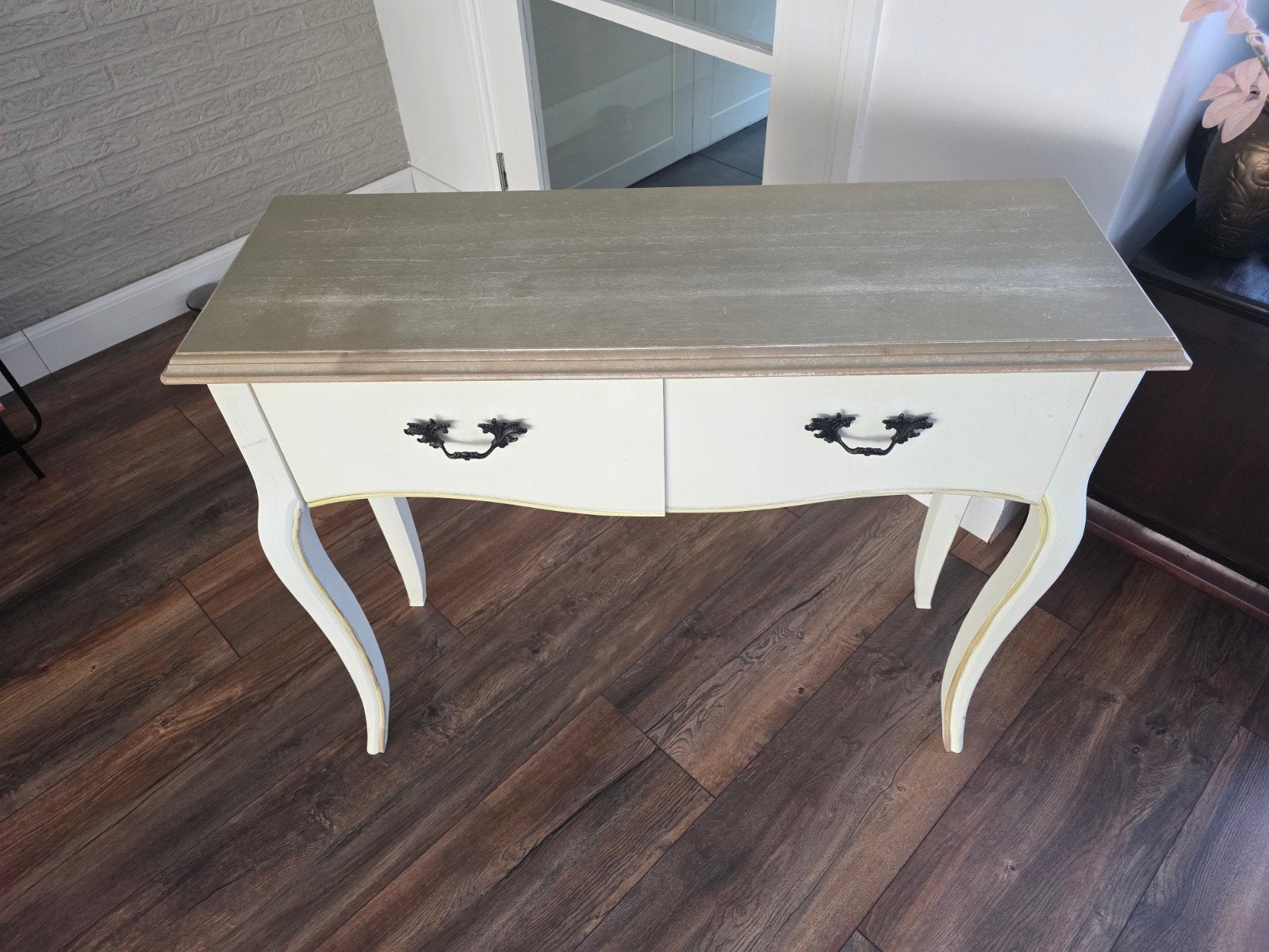 Sierlijke console- of sidetable met lades, Ophalen, Gebruikt, 100 tot 150 cm, Klassiek, Landelijk
