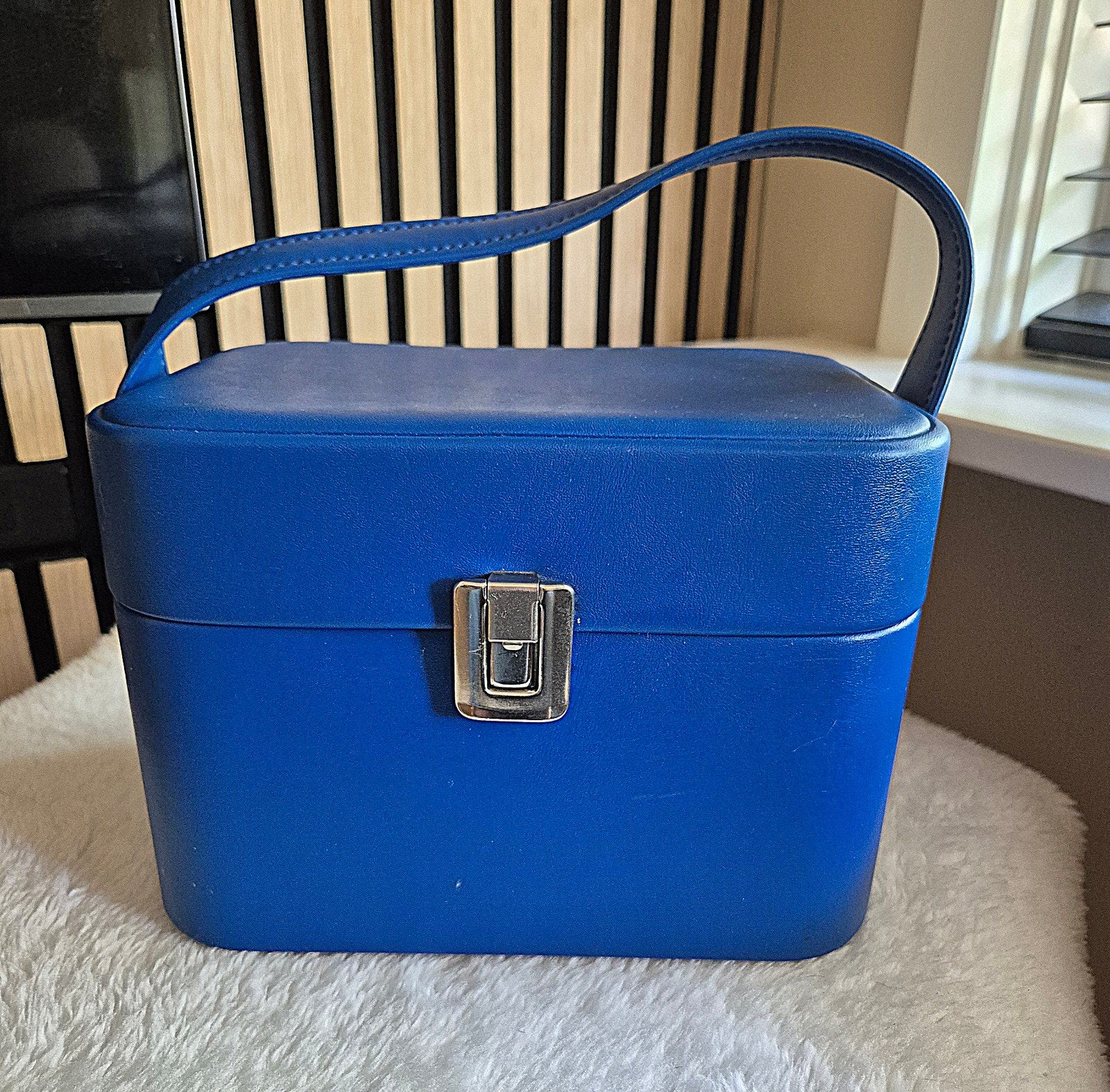 Vintage Retro Beautycase Kobaltblauw, Blauw, Ophalen of Verzenden, Hardcase, Zo goed als nieuw