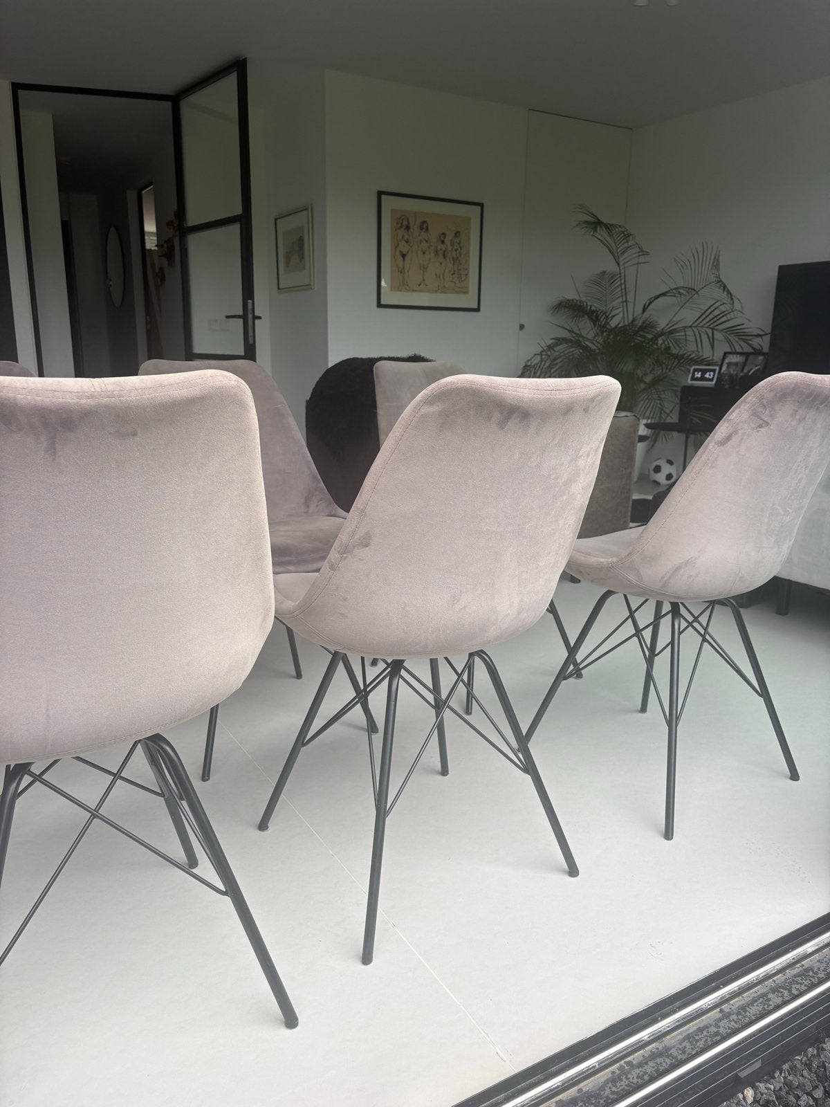 Foto 4 van 6 Grijze velvet eetkamerstoelen