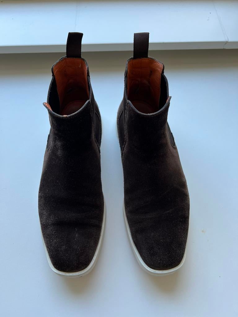 Santoni Chelsea Boots donkerbruin suède maat 7,5 UK/41,5 EU, Ophalen of Verzenden, Gedragen, Bruin, Boots