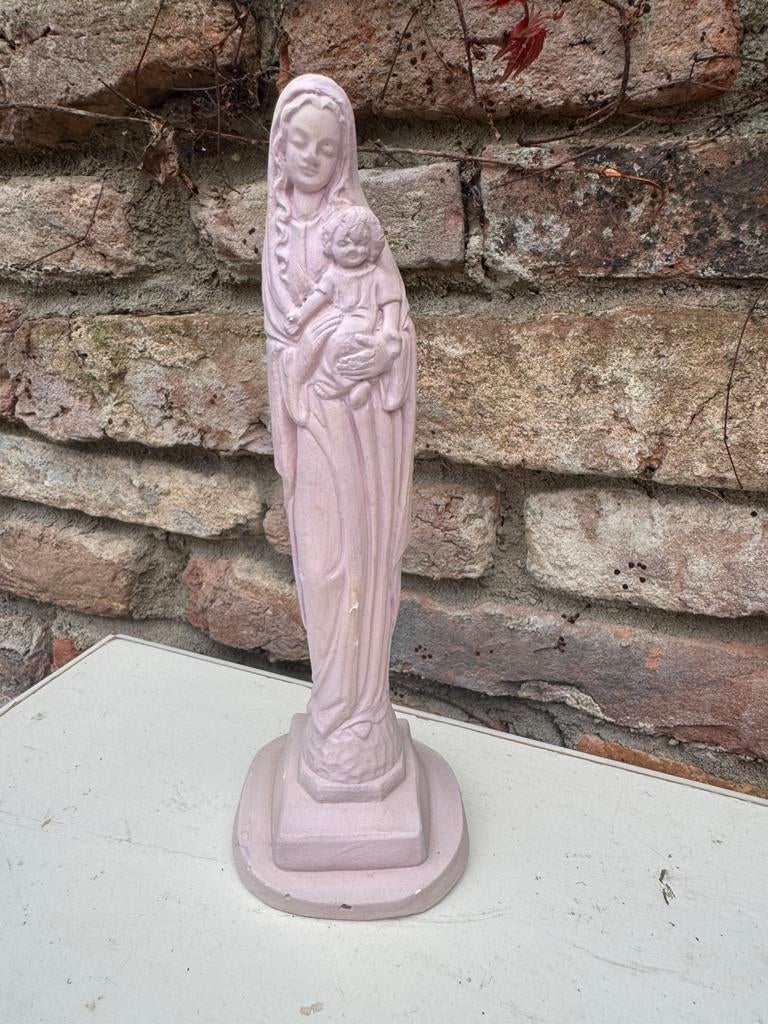 Gipsen maria met kind roze, Ophalen of Verzenden, Gebruikt