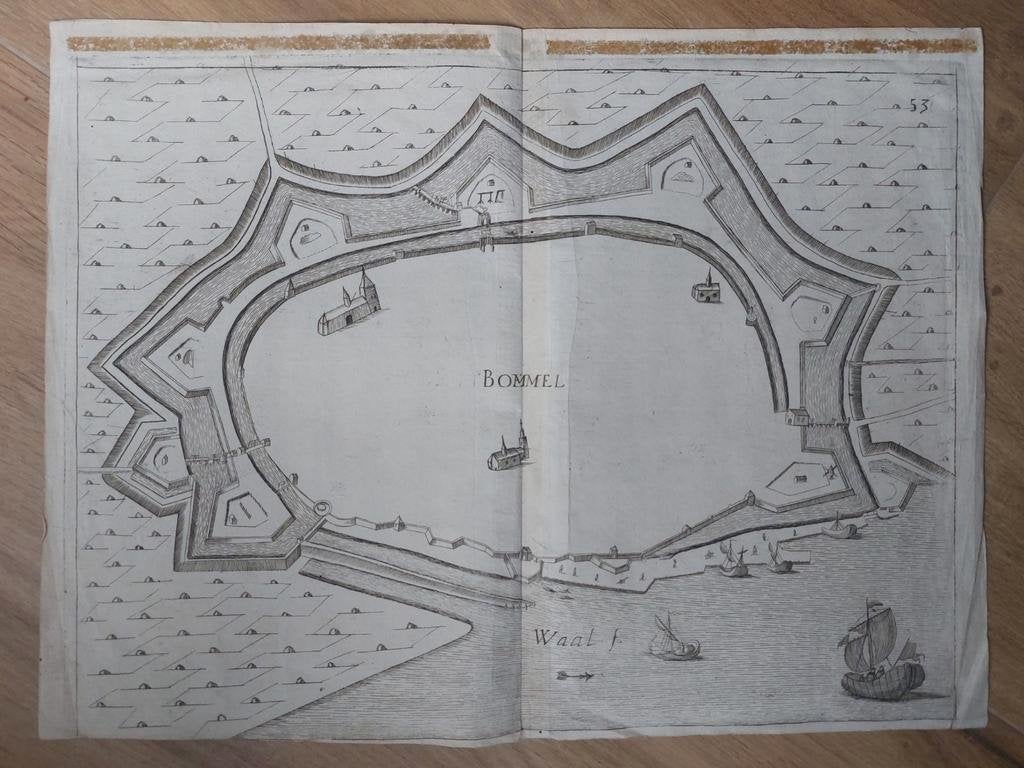 44 De stad Bommel Gravure van Gualdo uit circa 1650, Antiek en Kunst, Kunst | Etsen en Gravures, Ophalen of Verzenden