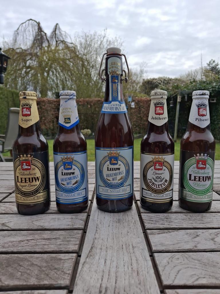 5x Vintage bierflesjes / Leeuw bier / Valkenburgs leeuwbier, Verzamelen, Ophalen of Verzenden, Nieuw, Flesje(s), Overige merken
