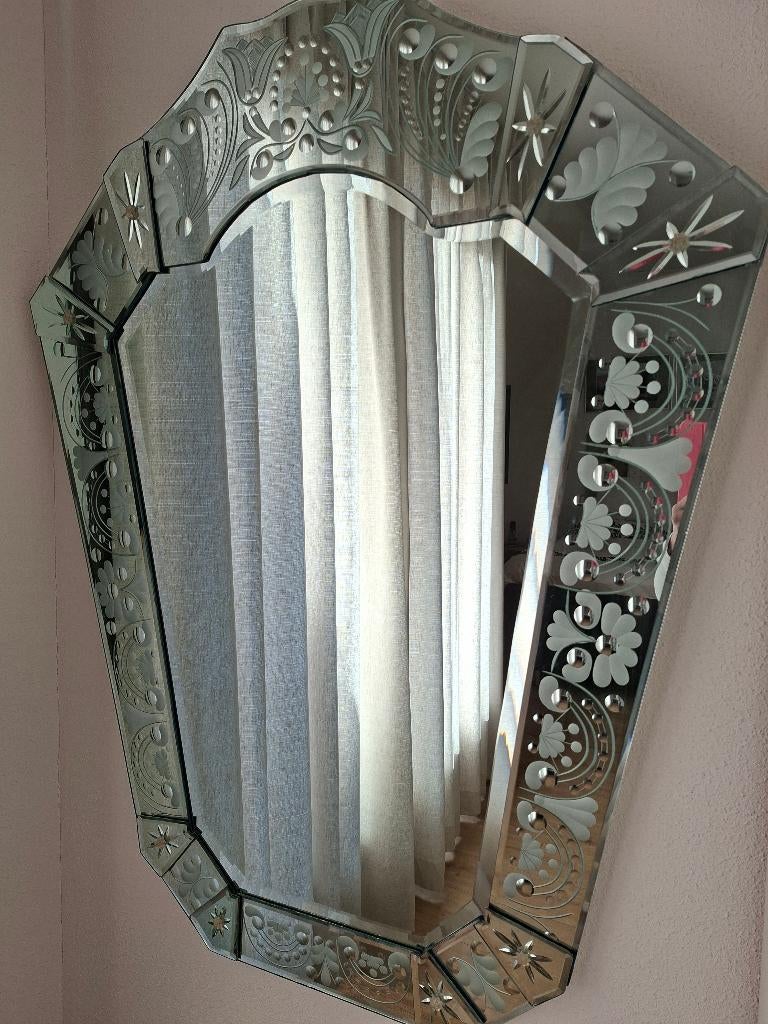 Vintage spiegel van Bohemer glas, Antiek en Kunst, Ophalen, Ovaal, 50 tot 100 cm, 100 tot 150 cm