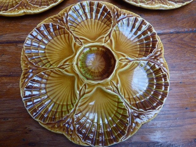 5 keramiek coquilles- of oesterborden Sarreguemines, Ophalen of Verzenden